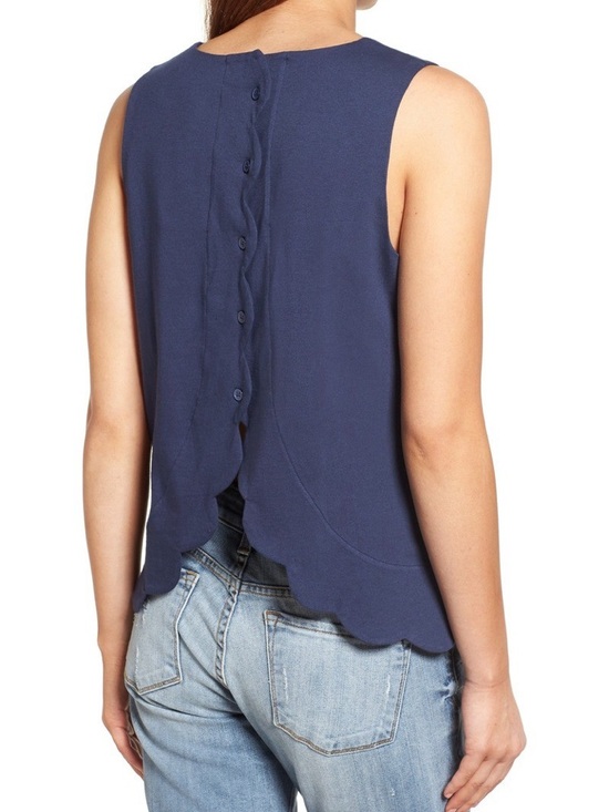 Halogen Teal Scoop Neck Sleeveless Scalloped Hem Tank - Teal - Picture 11 of 11